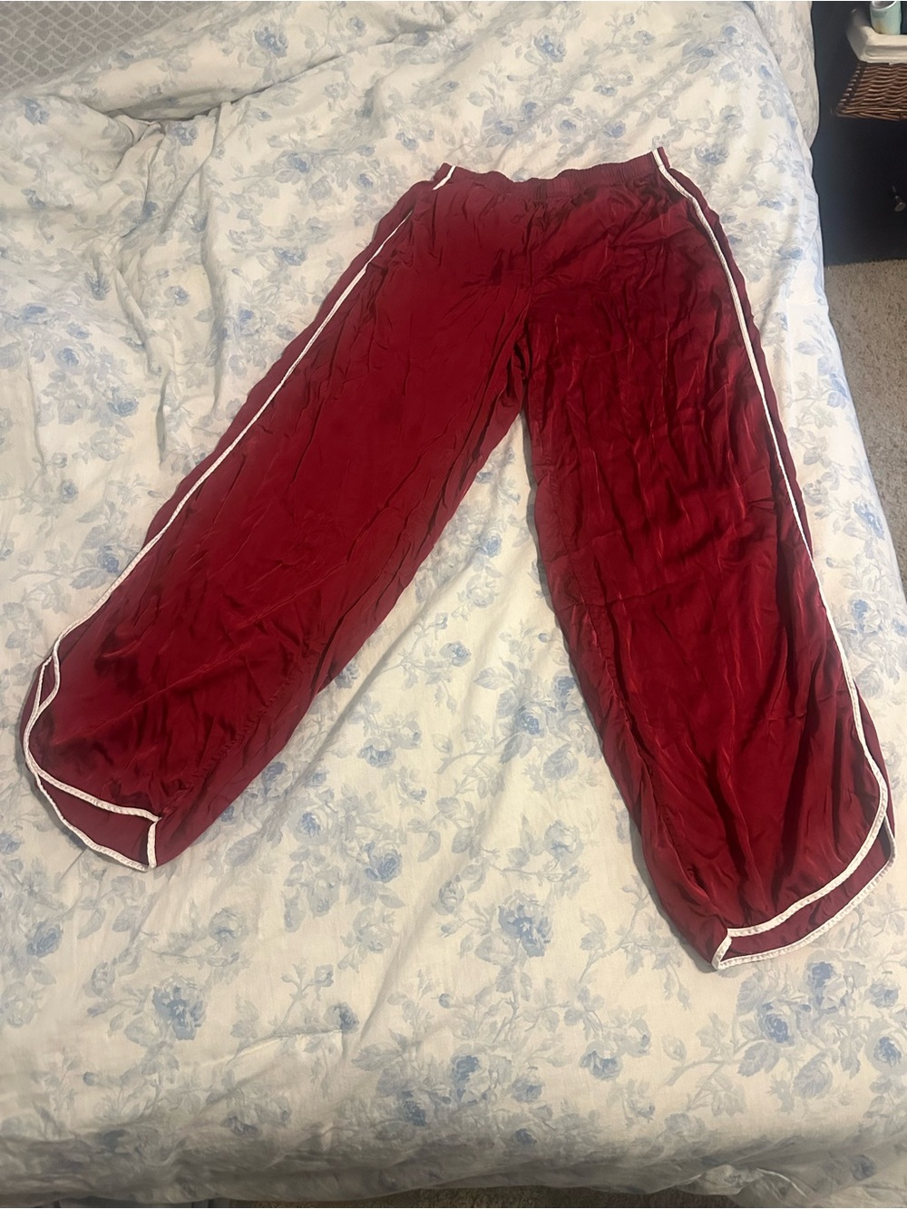 Aerie red Track Joggers with White Piping